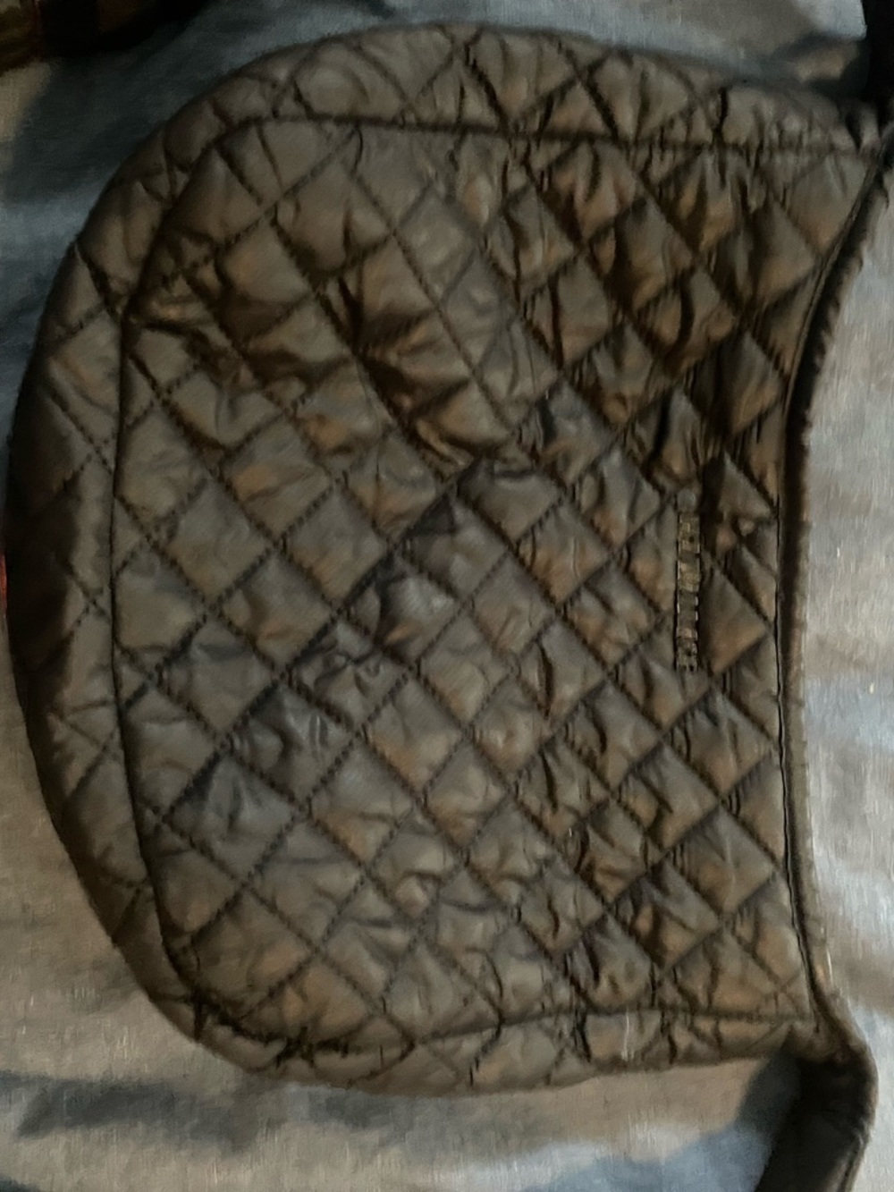 MZ Wallace Parker black Quilted Crossbody with Tan Leather Logo Patch